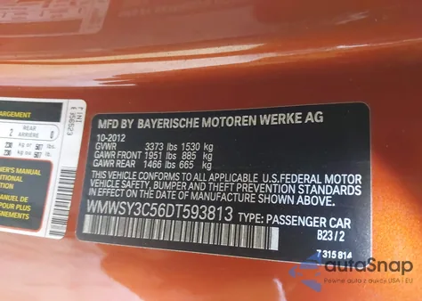 2013 Mini Roadster Cooper S z USA, uszkodzony, nr VIN WMWSY3C56DT593813